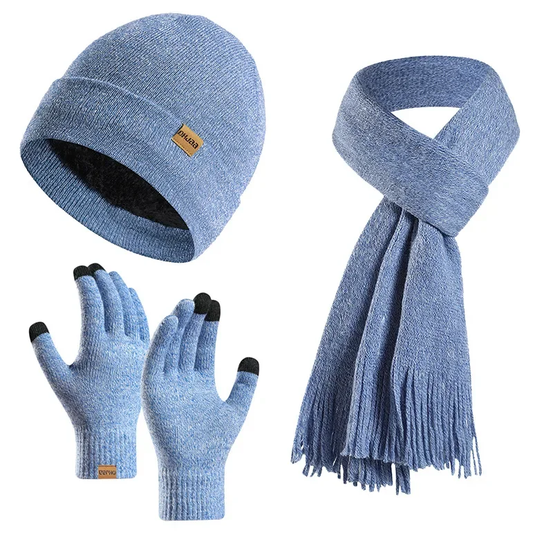 Women Winter Hat Scarf Gloves Set Fashionable Ear Protection Coldproof Warm Knitted Hat for Men Outdoor Ski Beanies