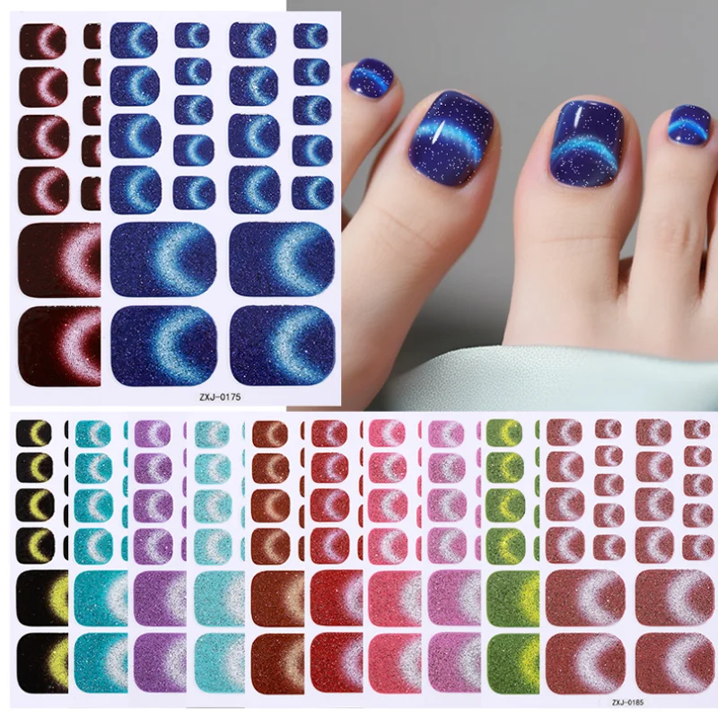 Einfarbig Glitter Zehennagel Aufkleber Klebstoff Volle Abdeckung Zehennagel Wraps Aufkleber Dekore Sommer DIY Maniküre Fuß Nagel Patch Tipps
