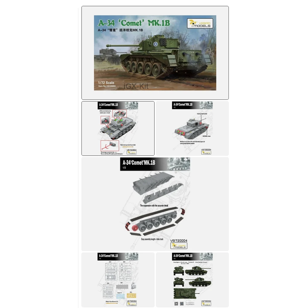 VESPID 720004 Kit de Montagem de Plástico para Veículo Tanque Cruiser A34 COMET Mk IB Escala 1:72, Modelo para Exibição, Hobby e Artesanato