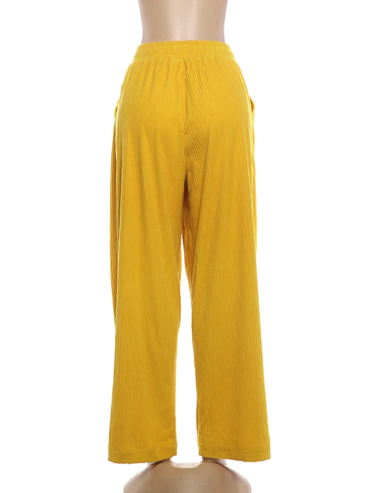 Weird Puss Lässige, bequeme lange Hose für Damen, Herbsttrend, elastische, hochtaillierte, einfarbige, schlichte, Oversize-Style, klassische Streetwear – Detail 5