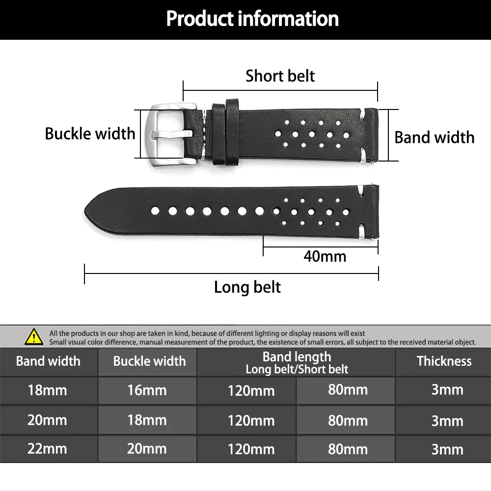 Vintage Genuine Leather Watchband Black Brown Coffee 18mm 20mm 22mm 24mm Color Rally Watch Strap Replacement Accessories for Men