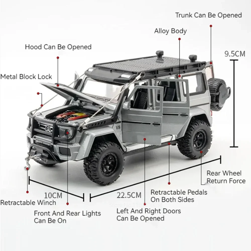 1:24 G63 G550 ダイキャスト合金ミニチュアモデルおもちゃ車 サウンドライトプルバックドア開閉オフロード車 男の子誕生日プレゼント