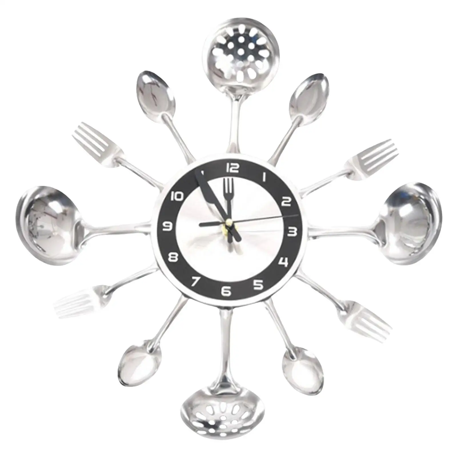 Kitchen Wall Clock Cutlery Kitchen Utensil Spoon Fork Non Ticking for Decor