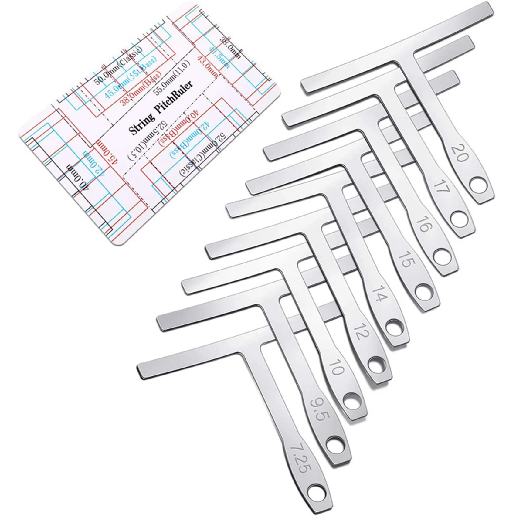 10-Piece Set Guitar Measuring Tool Include 9 T-Shaped Arc Ruler 1 Guitar String Height Ruler for Guitar and Bass