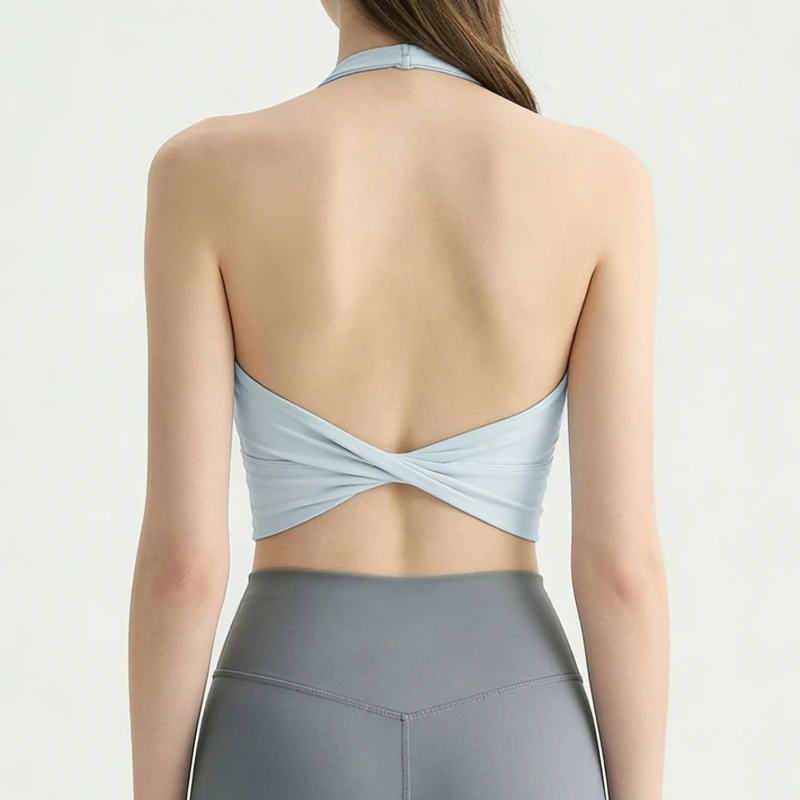 Halter Neck Sports Bra Women Gym Crop Top Yoga Vest Cross Back Beauty High Support Fitness Bralette Running Underwear