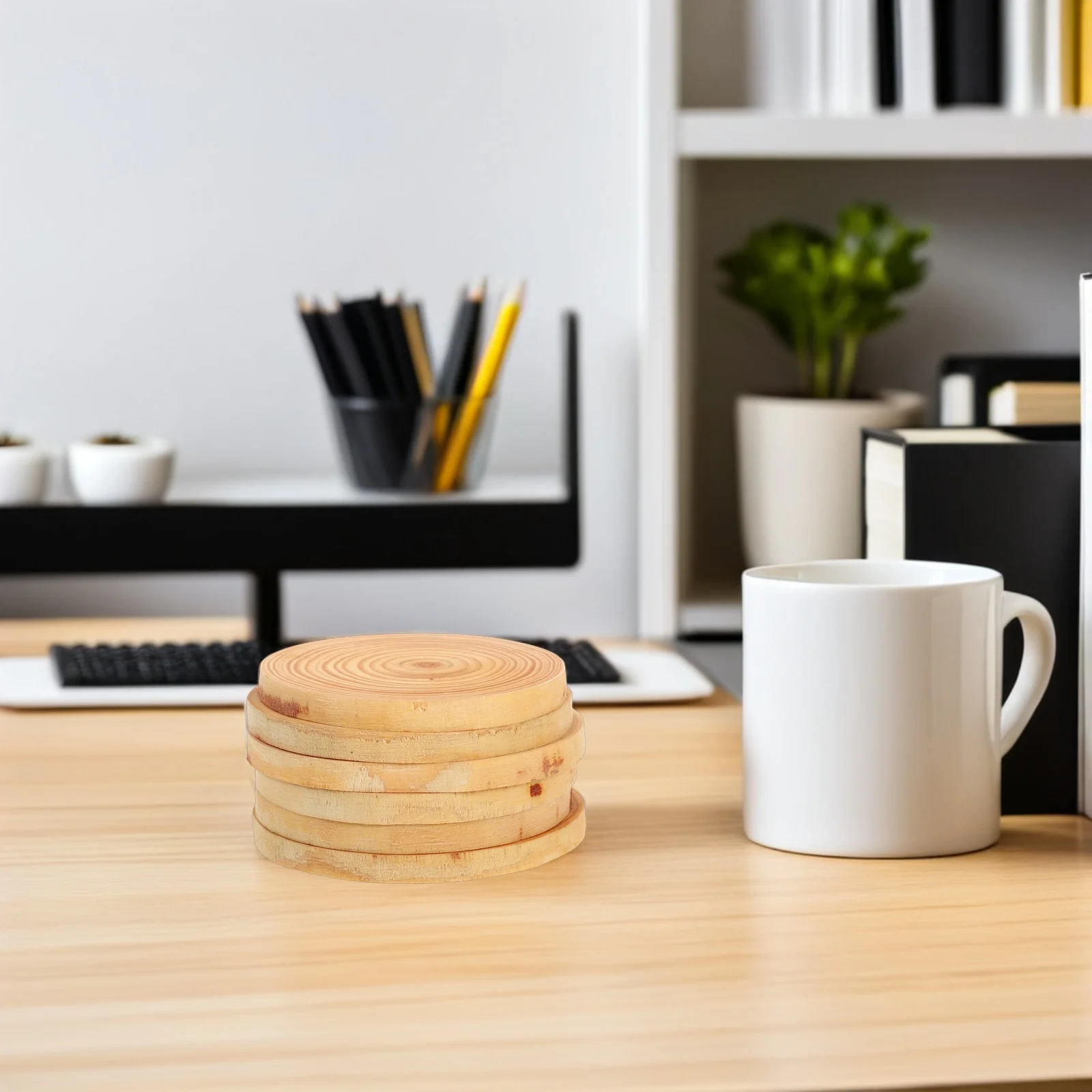 

6pcs Round Discs for Crafts Creative Ornament Blanks Natural Sliced Coasters DIY Unfinished Wood Circles Decorative Display