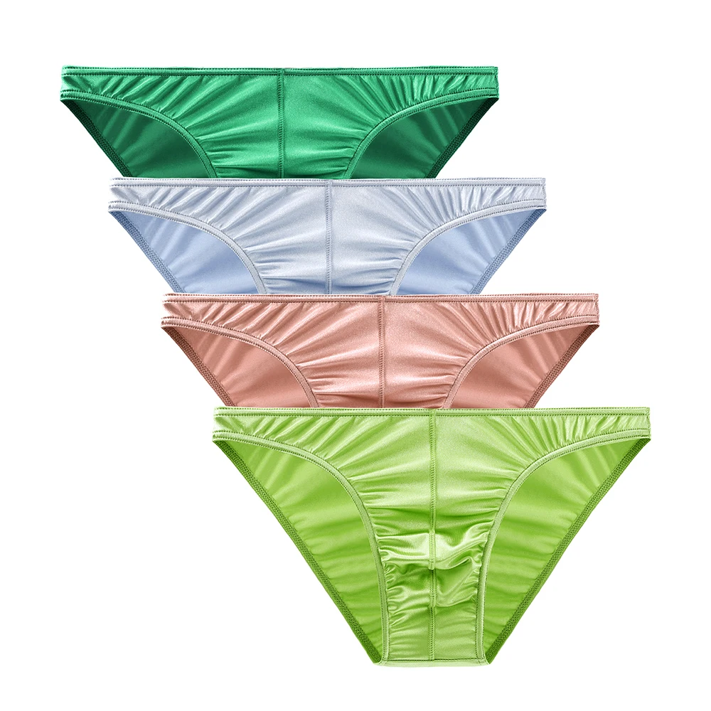 4Pcs/Bag Mens Panties Sexy Satin Silky Underwear Sissy Gay For Man Solid Color High Quality Briefs  Many Styles