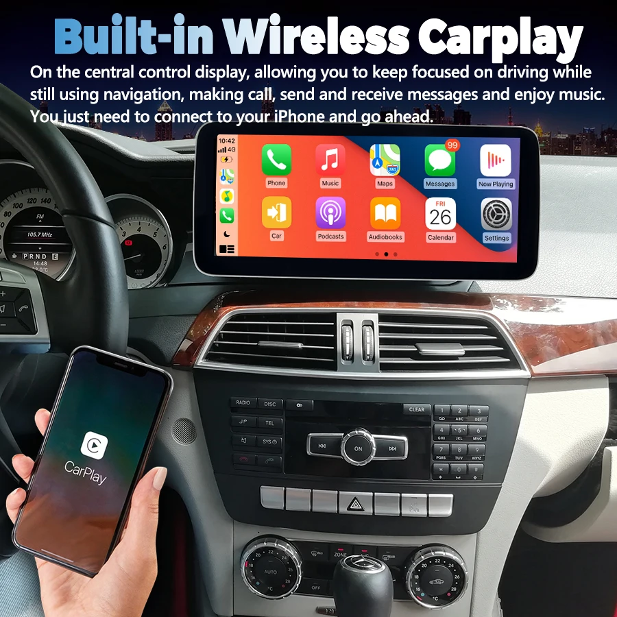 Qualcomm 2.8GHZ prosesor CARPLAY Stereo Android pemutar Video Multimedia Untuk Benz C200 W204 C180 C260 C300 C63 2011-2014 Kelas C