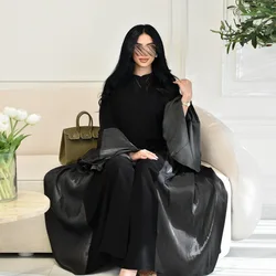 Shiny Open Abaya Kimono Ruffled Sleeves Cardigan Muslim Dress Turkish Abayas for Women Dubai Islamic Modest Clothing Kaftan Robe