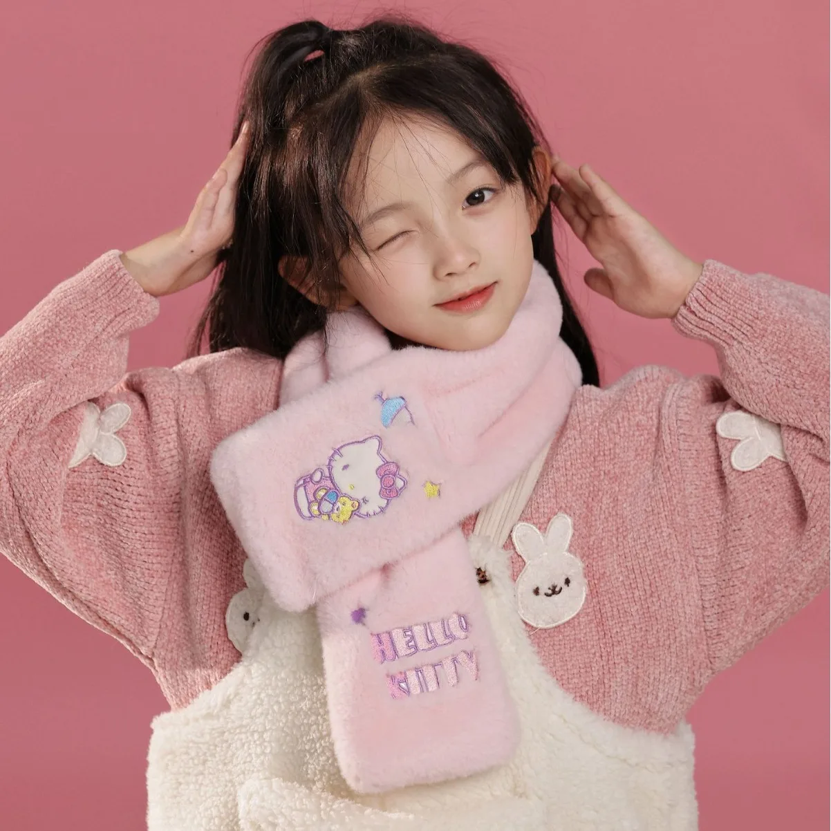 

Sanrio Kawaii Hello Kitty Kuromi Anime Children Warm Scarf Lovely Cute My Melody Thickened Warmer Fashion Gifts for Kids