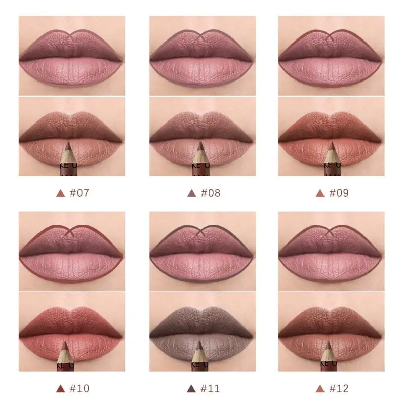 Thin Lip Liner Long-lasting Makeup Non Stick Cup 12 Colors Water Proof Moisturize Makeup Lipstick Cosmetics Smooth And Delicate