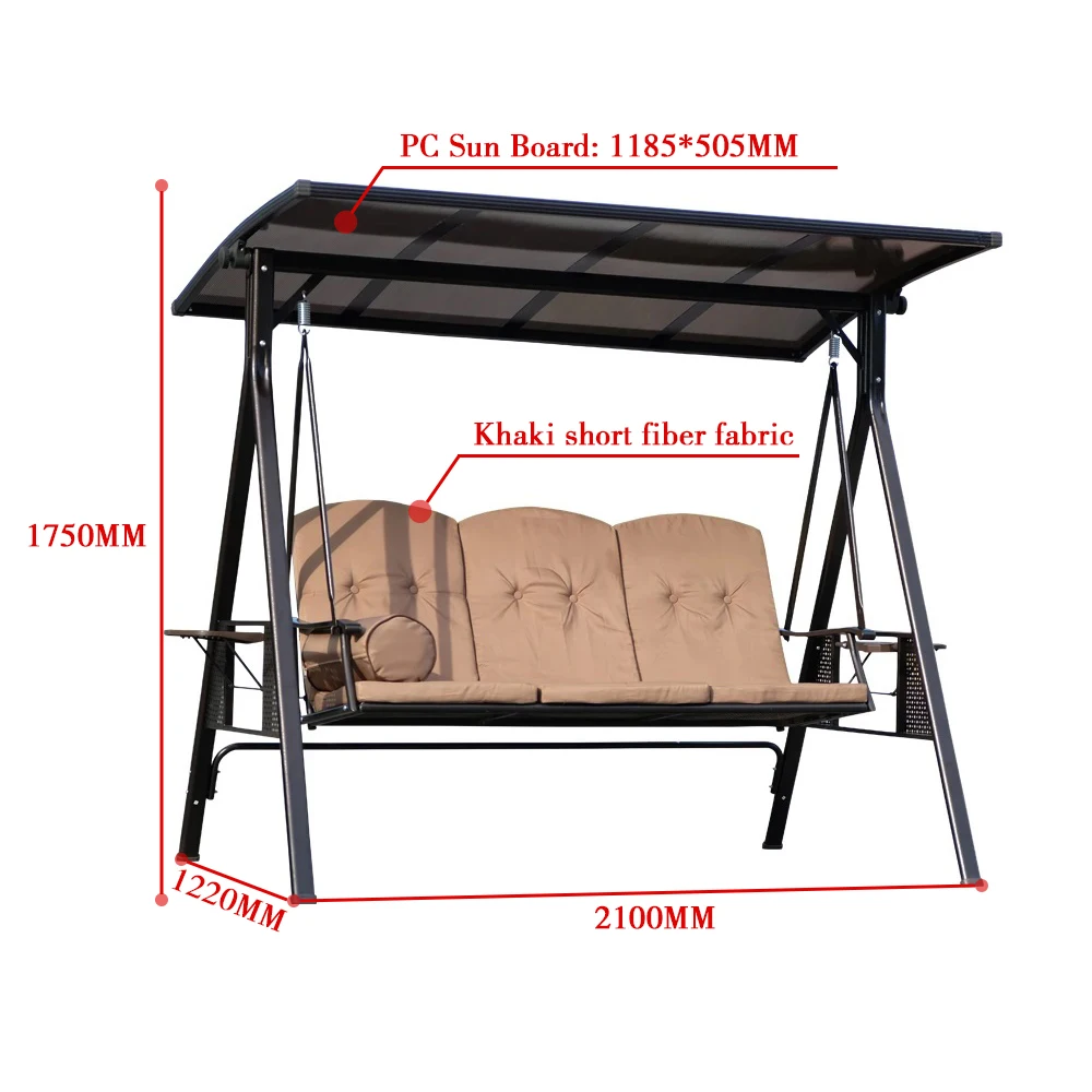 Modern Polycarbonate 2-Seater Patio Swing with Wrought Iron for Garden Beach Hotel or Park Summer & Winter Cushion Included
