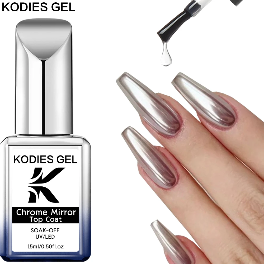 KODIES GEL Chrome Top Coat Nail Powder Finish UV Gel Nail Polish 15ML Super Shine Topcoat No Wipe Semi Permanent DIY Nails Art