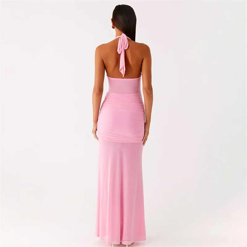 Summer Beach Prom Dress Sexy Halter Neck Sleeveless Backless Long Sheath Party Gown Formal Wedding Holiday Birthday Evening Robe