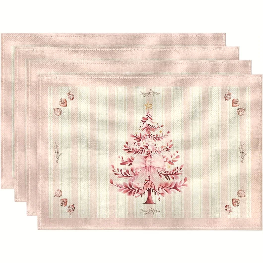 Poinsettia Christmas Placemats Watercolor Floral Table Decor Pinecone Theme Holiday Gathering Winter Indoor Dining Table Gift
