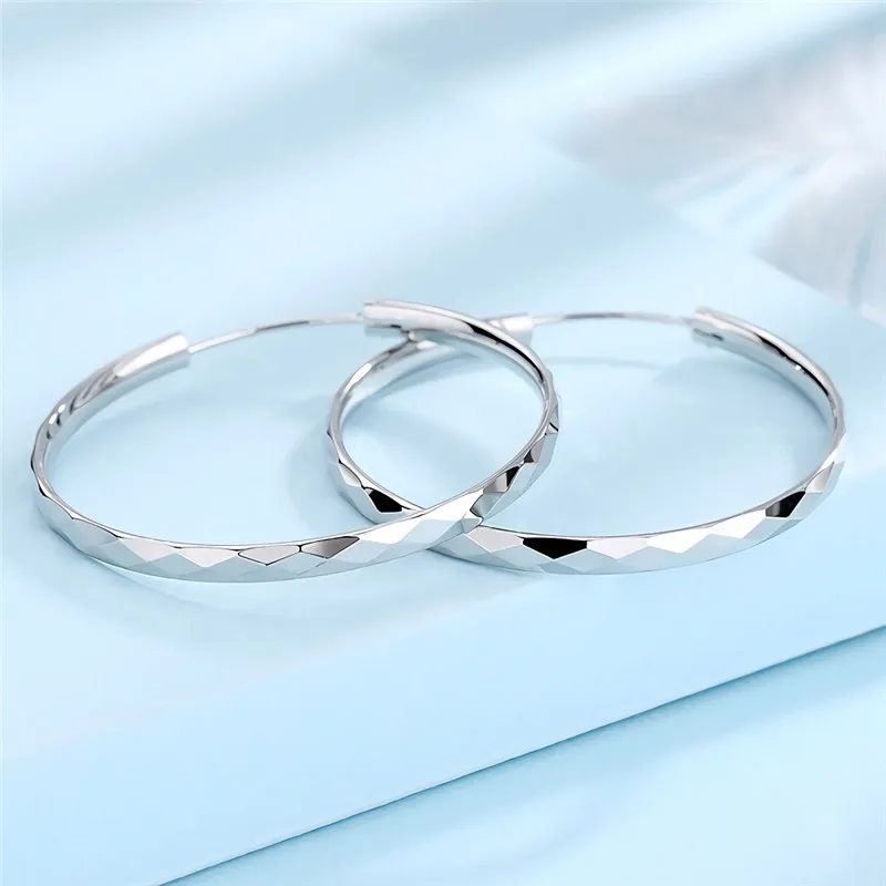 Fine 925 Sterling Silver Luxury Big Circle Hoop Earrings