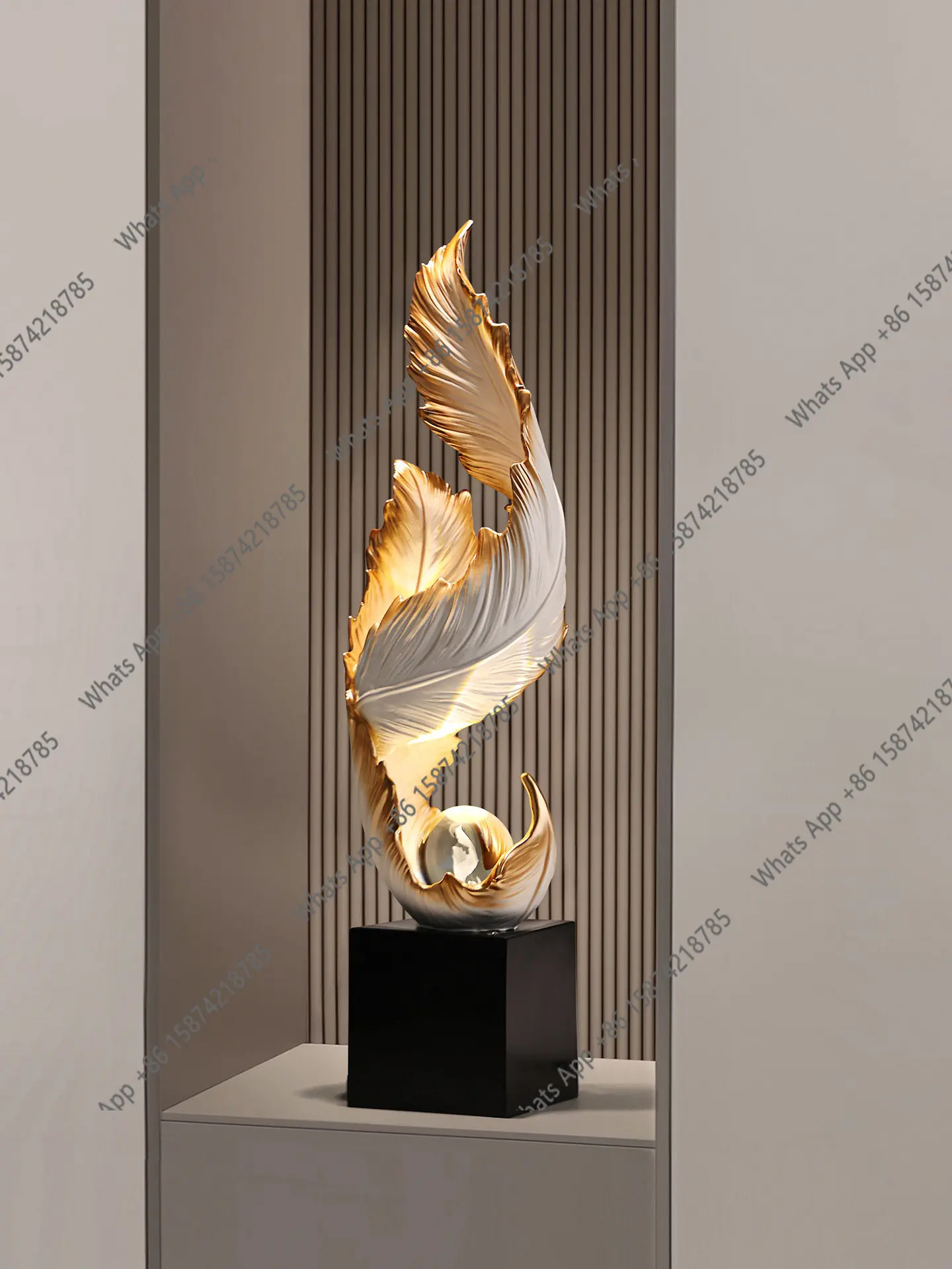 Entry entrance niche Fengsheng water feathers floor lamp ornament living room light luxury high-end housewarming gifts