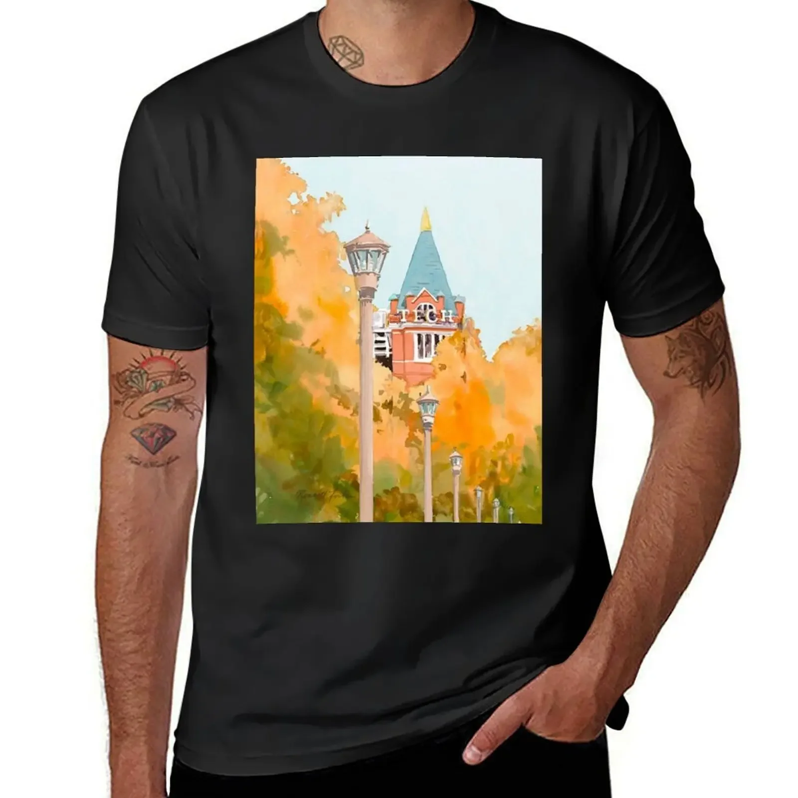 Tech Tower Watercolour T-Shirt anime tshirt tees summer tops designer t shirt men