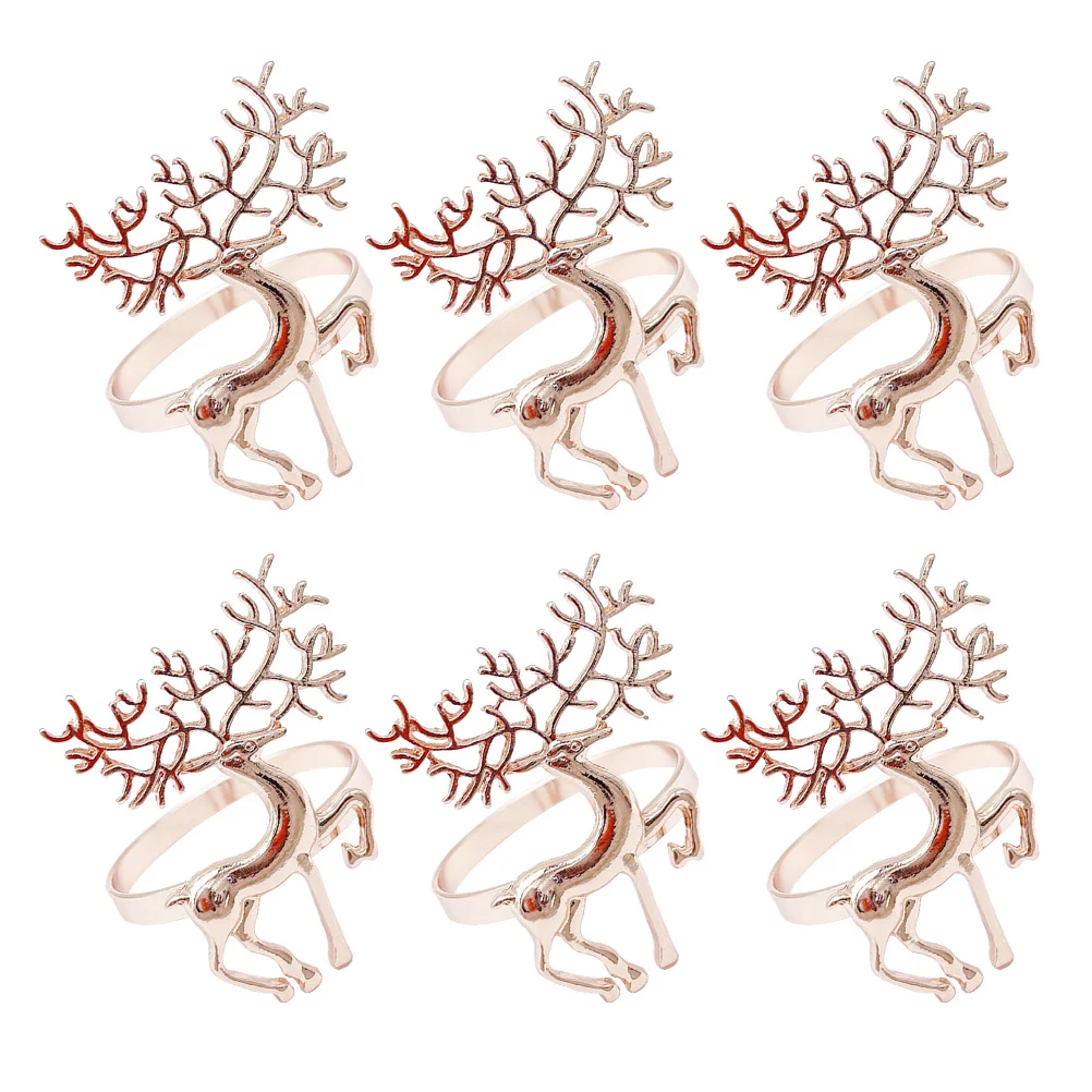 

6Pcs Napkin Rings Christmas Deer Alloy Decorative Tableware Home Party Wedding Anniversary Banquet Celebration Decoration