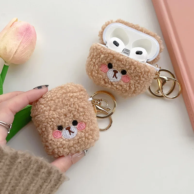 Fluffy Bear Earphone Case for Apple Airpods 1 2 3 Cute Cartoon Plush Silicone Headphone Box for Airpods Pro Fur Protective Cover