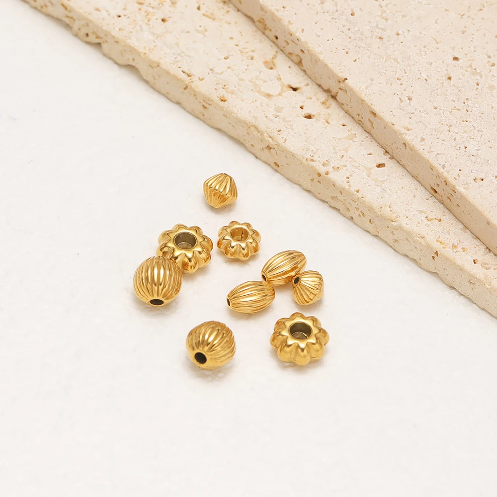 20Pcs Stainless Steel Gold Plated Pumpkin Beads Striped Spacer Beads Charm for DIY Jewelry Making Bracelets Necklaces Findings - view 5