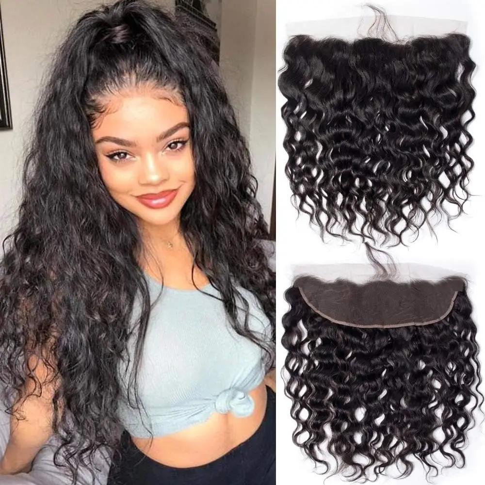 Water Wave 13x4 Lace Frontal Transparent Swiss 4×4 Closure Pre Plucked Brazilian Remy Human Hair For Black Women