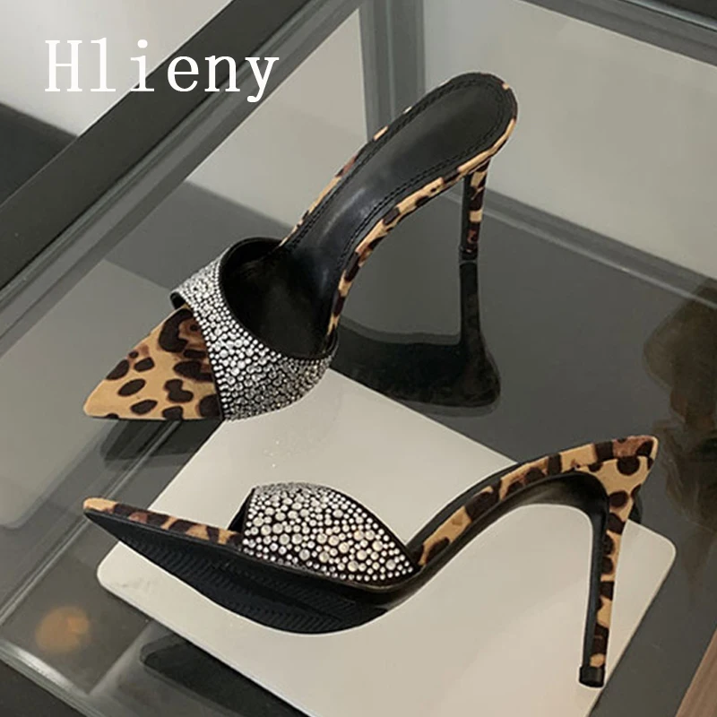 Hlieny Summer Design Crystal Pointed Toe Thin High Heels Woman Slippers Fashion Striptizerka Party Ladies Slide Shoes Sandals