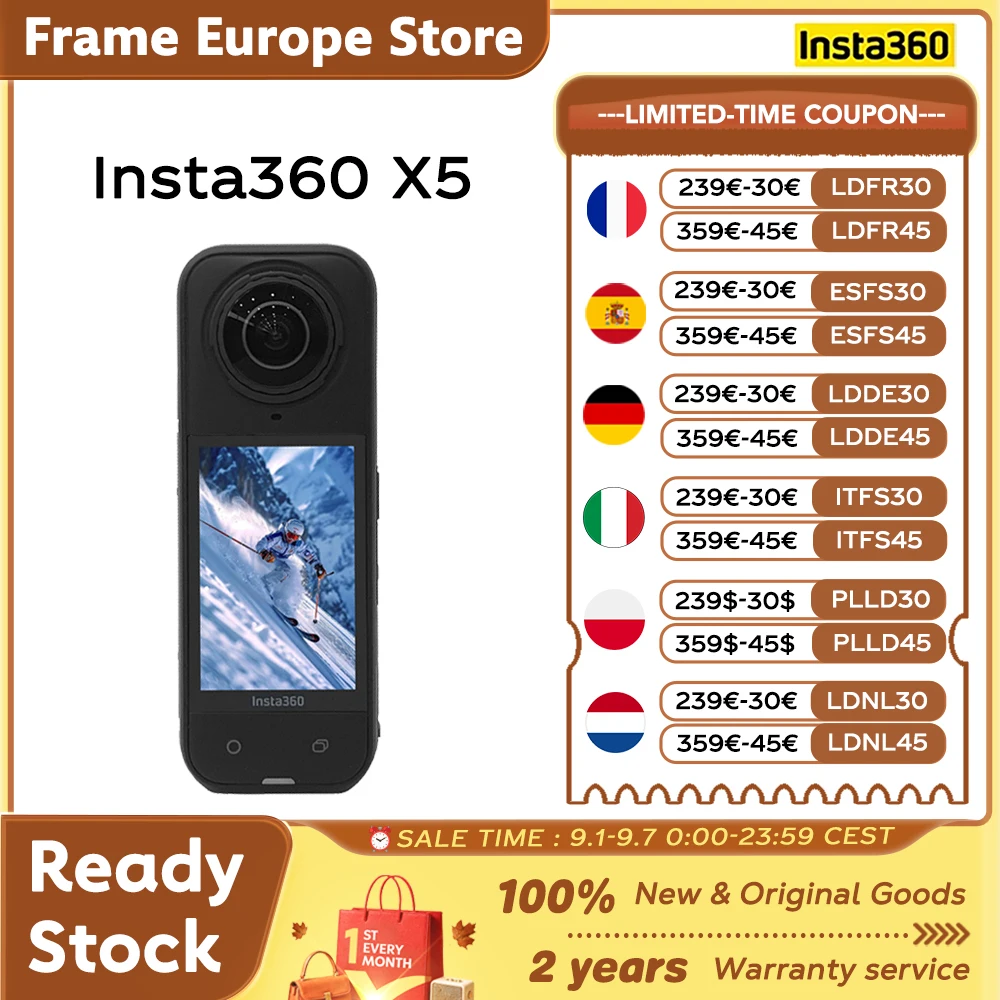 【LOCAL+】Insta360 X5 Action Camera 360 ° Obiettivo per Fotocamera Sportiva Impermeabile 8K 30Fps 360° ° Nuova Videocamera Sportiva Ultra HD per Rip