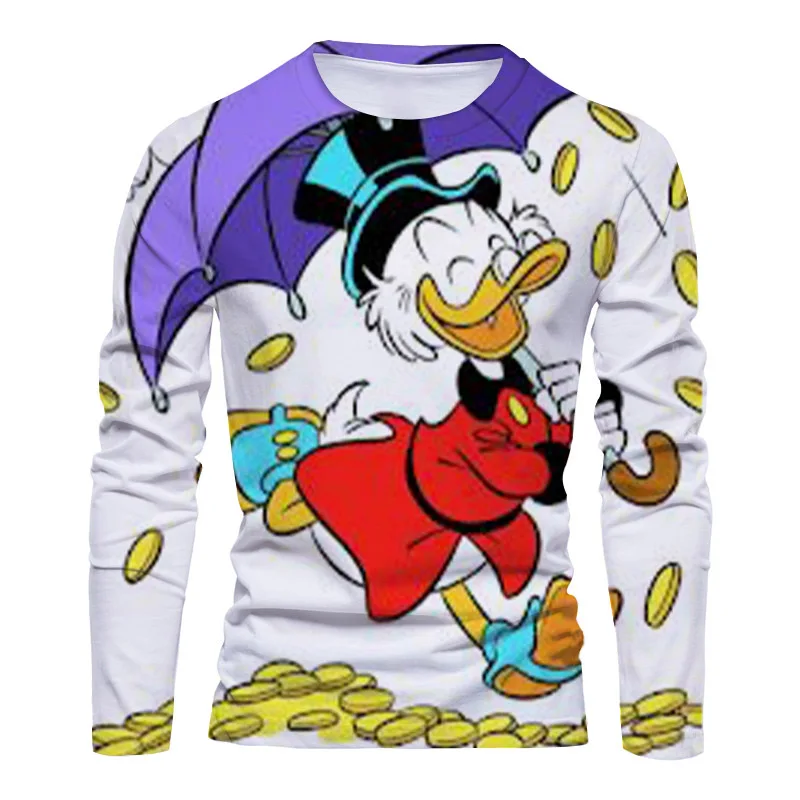 Fall 2024 Disney Brand Stitch and Donald Duck Anime 3D Printed New Beach Party Casual Trend Men's Crew Neck Long Sleeve T Shirt