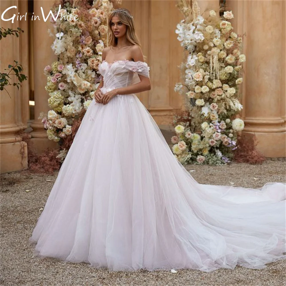 Prinses Een Lijn Bloemen Trouwjurk Uit De Schouder Trouwjurk Tule Aangepaste 2025, Bruidsjurk Nieuwe vestidos de novia
