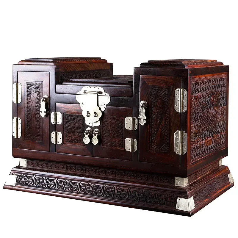 

Lao big red rosewood jewelry box mahogany jewelry storage box Chinese retro solid wood cosmetic mirror case