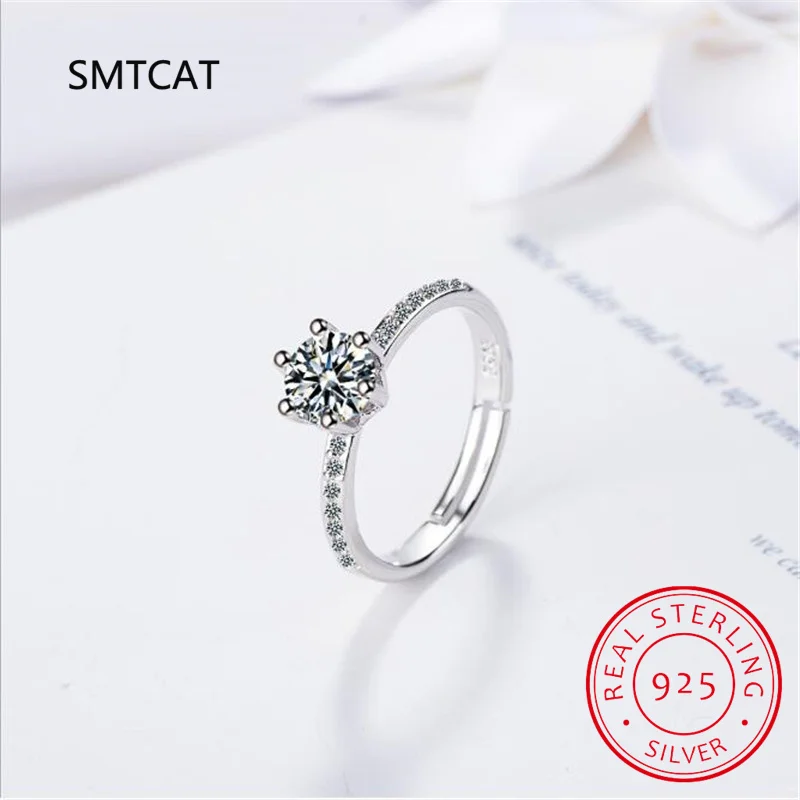 Cincin Moissanite 3 karat asli untuk wanita 925 perak murni klasik 6 cakar cincin pertunangan perhiasan cincin pernikahan romantis