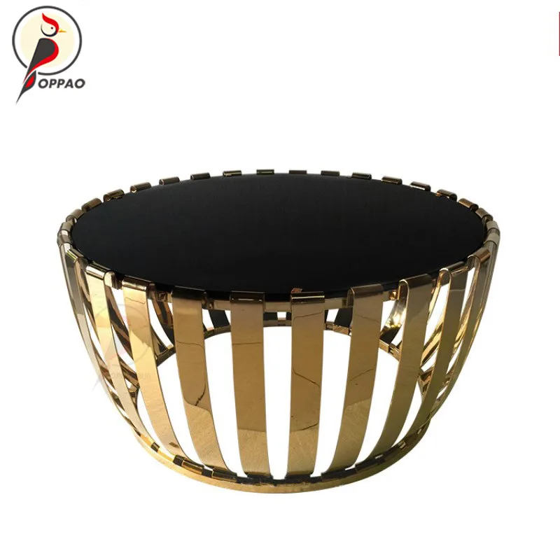 LMM living room round coffee table stainless steel marble complete simple metal coffee table