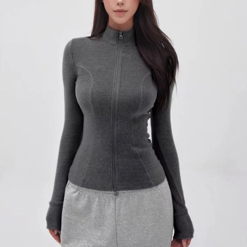 

Кардиган с полувысоким воротником American Hot Girl, спортивный, фитнес, йога, похудение, пальто с узкой талией, женский топ