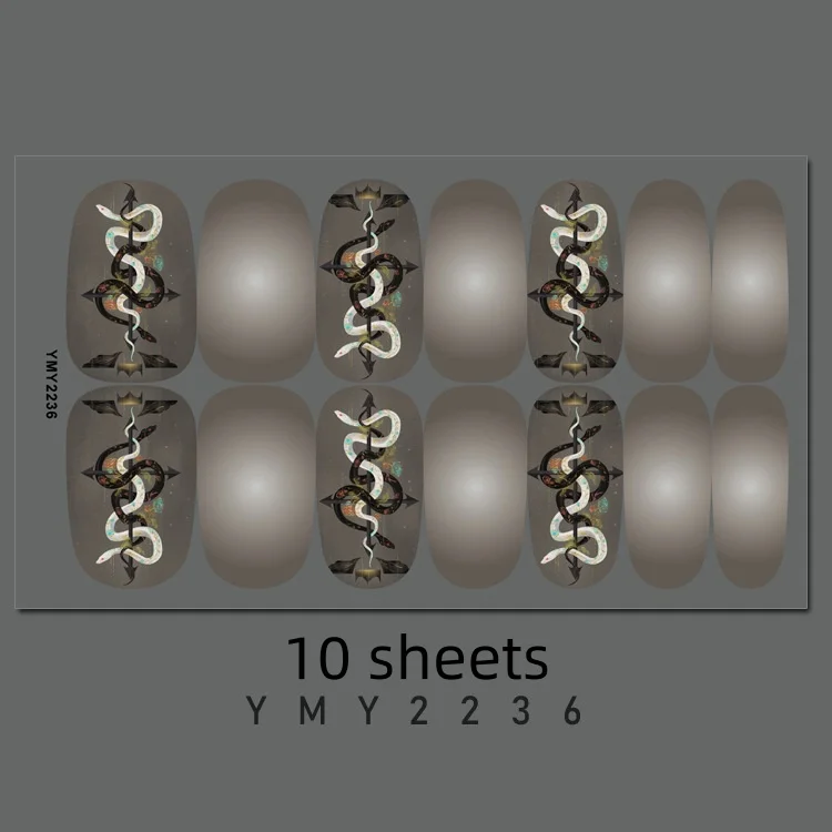 10sheets/pack Snake Pattern Nail Stickers Perfect Design Peelable Lasting High Quality Polychromatic Manicure Easy To Use