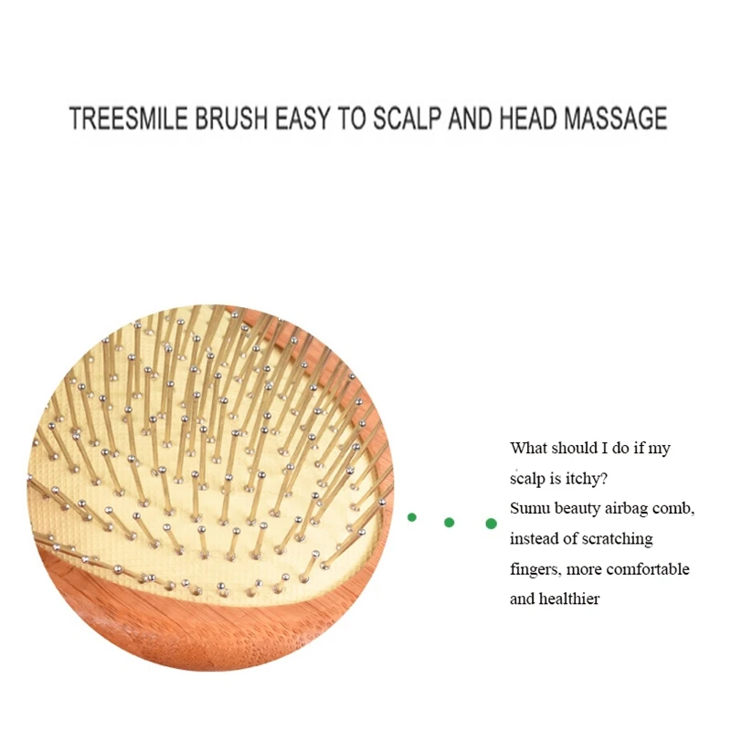 (N21R] Wooden Steel Needle Hair Brush Pin Hairbrush Scalp Massage Improve Hair Health Wood Paddle Detangling Comb-A