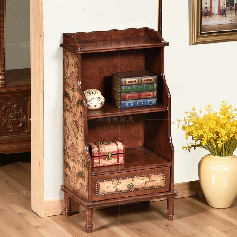 

American rural bookcase solid wood retro color old small bookshelf multi-layer storage bookshelf storage wall storage cabinet