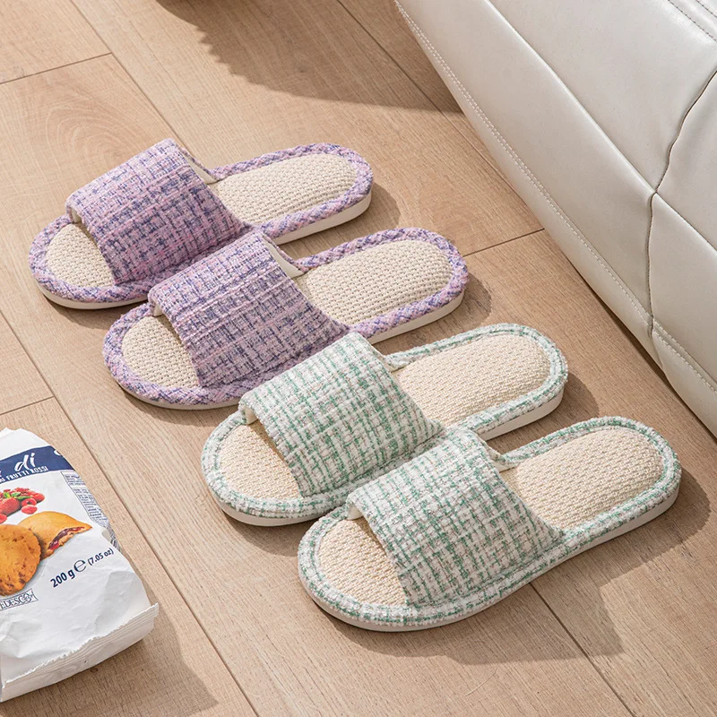 

Linen Home Women's Slippers Spring Summer Luxury Designer Woman Shoes Fashion Open-Toe Indoor Slides Non-Slip Unisex Breathable