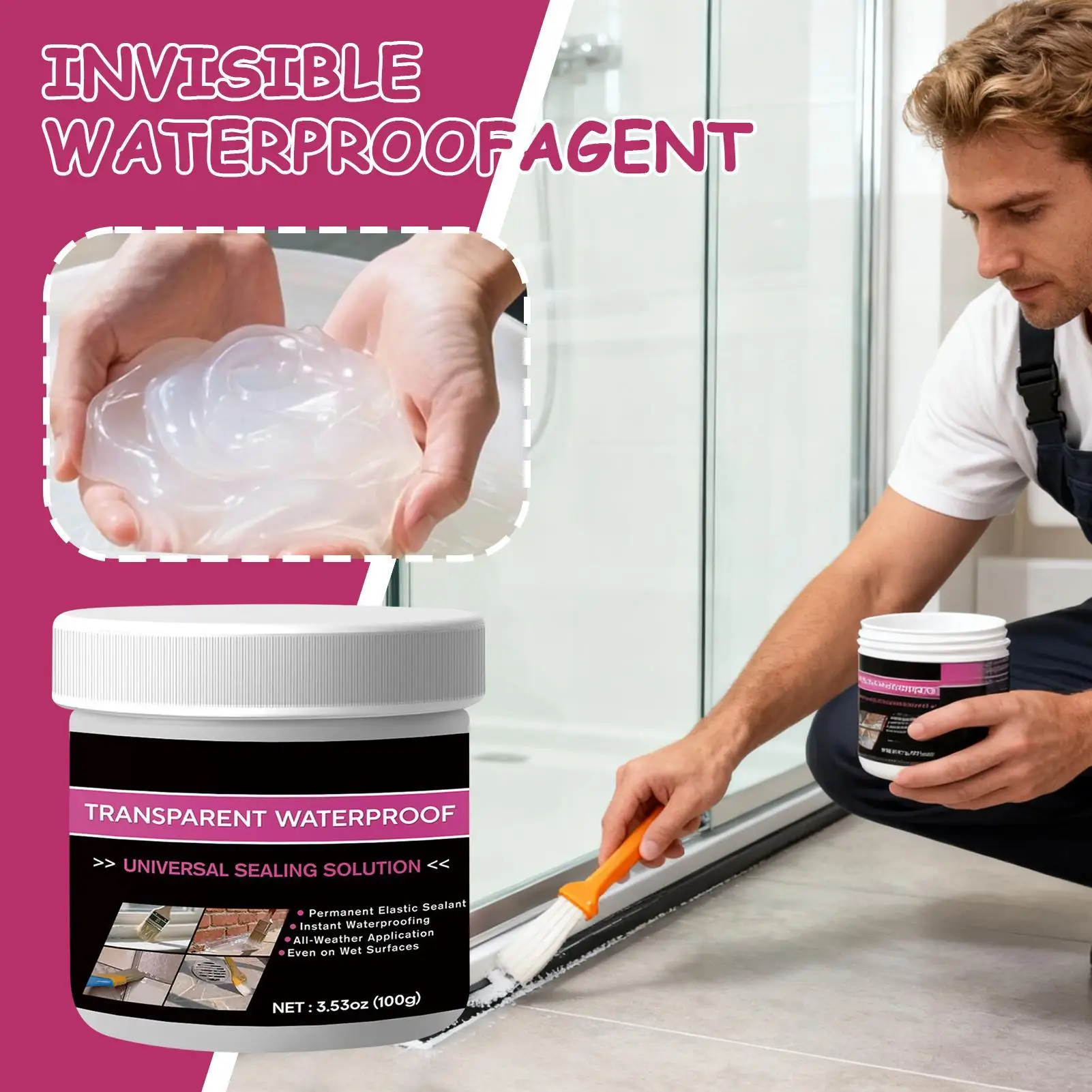 Невидимый водонепроницаемый агент, 100 г, прозрачный герметик, непромокаемый ремонтный клей для душа, туалета, ванной комнаты, уличной кухни