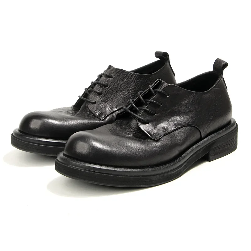 Leather Shoes  Casual  Cowhide Men's Shoes Hand Polished Thick Soled Fashionable Men's Shoes Bede