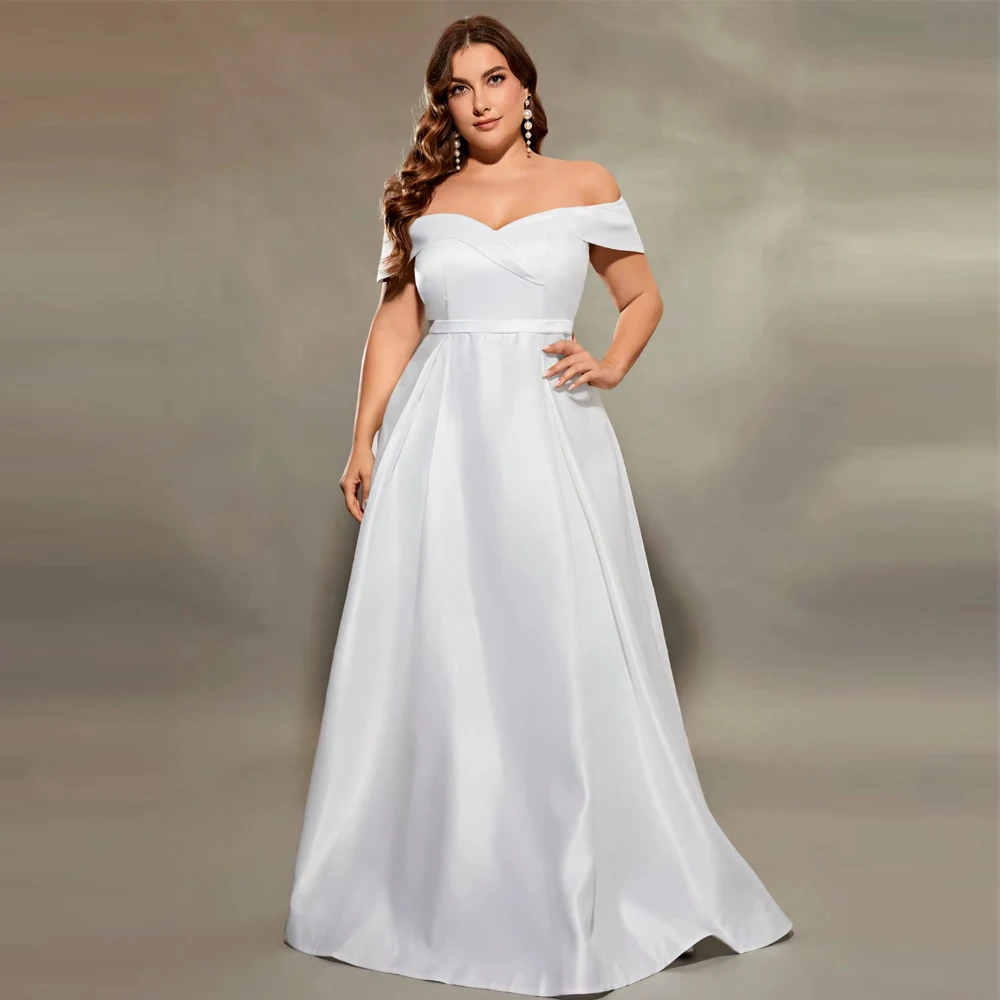 Customized Plus Size A-line Irregular Neckline Cross Satin Wedding Dress Full Skirt Evening Gown Prom Dress Bridal Gown