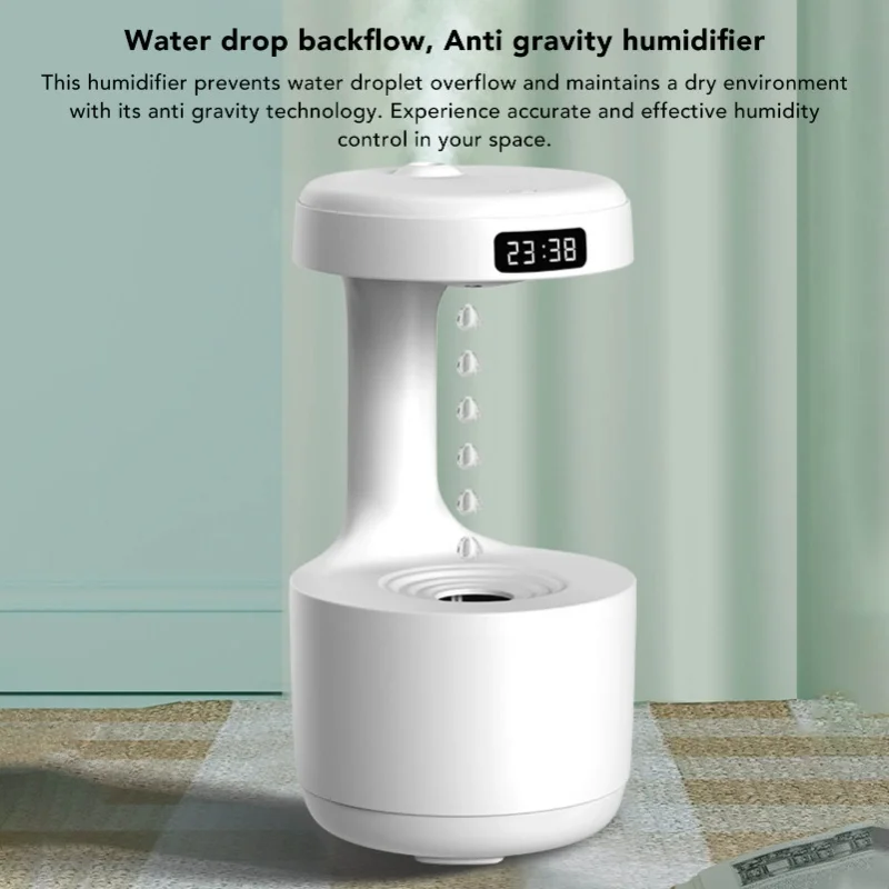 USB Powered Anti Gravity Humidifier Water Drop Quiet Fine Misting Leakage Proof Mist Humidifier White
