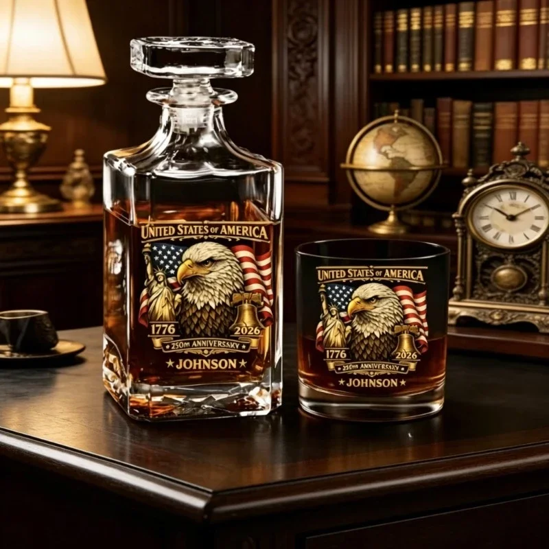 1776-2026 US 250th Anniversary Eagle Whiskey Decanter & Glass Barware Set