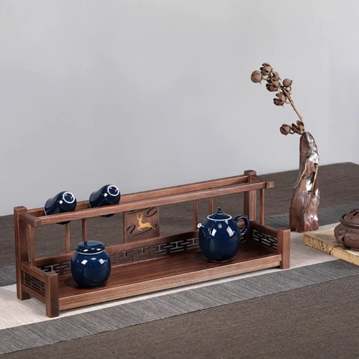 

Black walnut shelf, teacup rack, small Bogu rack, desktop teapot rack, tea set, solid wood storage rack.