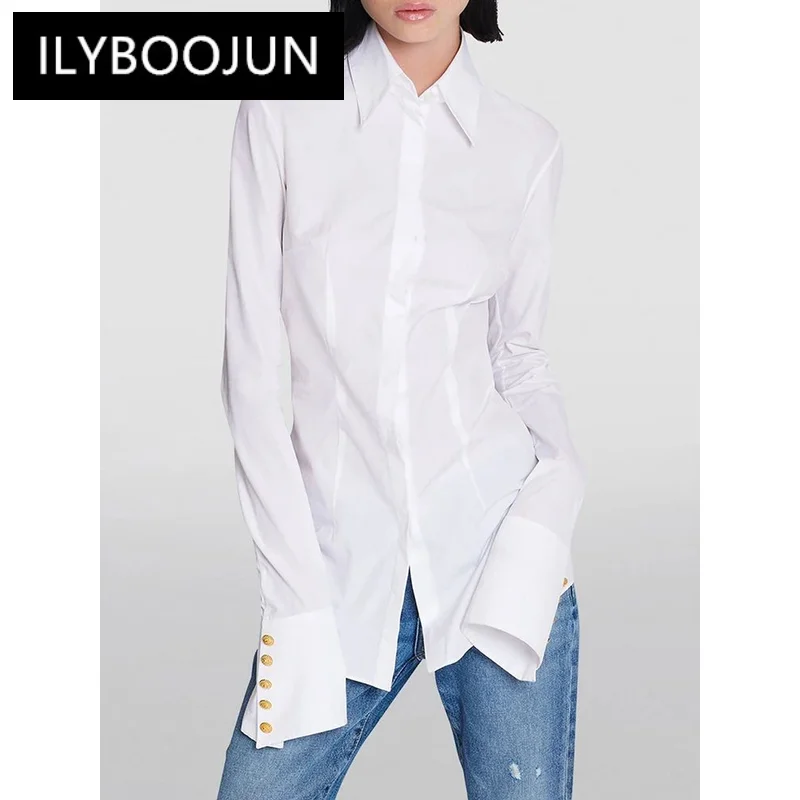 

Fashion 2024 Designer Women's Flare White Shirt Luxury Brand High Quality
