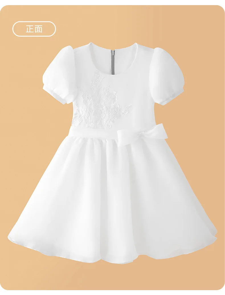 

Girls White Embroidery Luxury Dress Teen Girl Graduation Dance Piano Performance Costume Size 110-170
