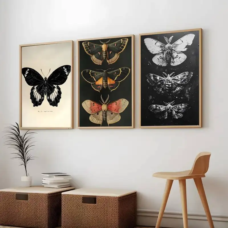 Black White Dark Butterfly Moth Poster art painting sticker with prints Home bedroom living room decoration gift - Image 2