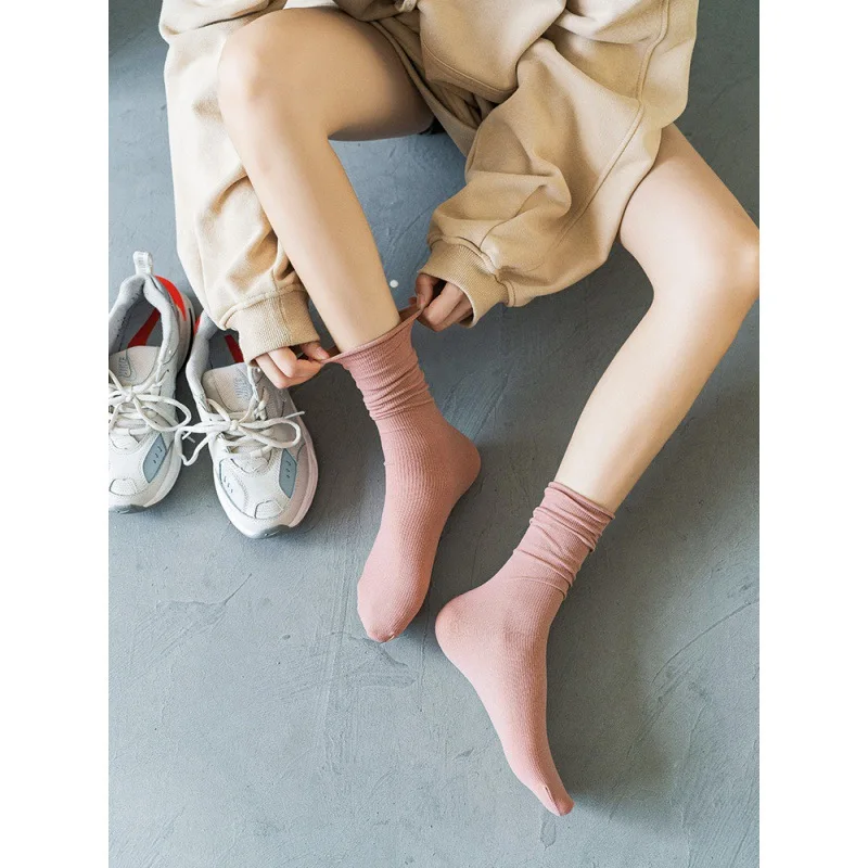 1Pair Women Colorful Loose No Pilling Socks Knitting Rib Thin Spring Summer Female Socks High Tube Streetwear Soft Sock