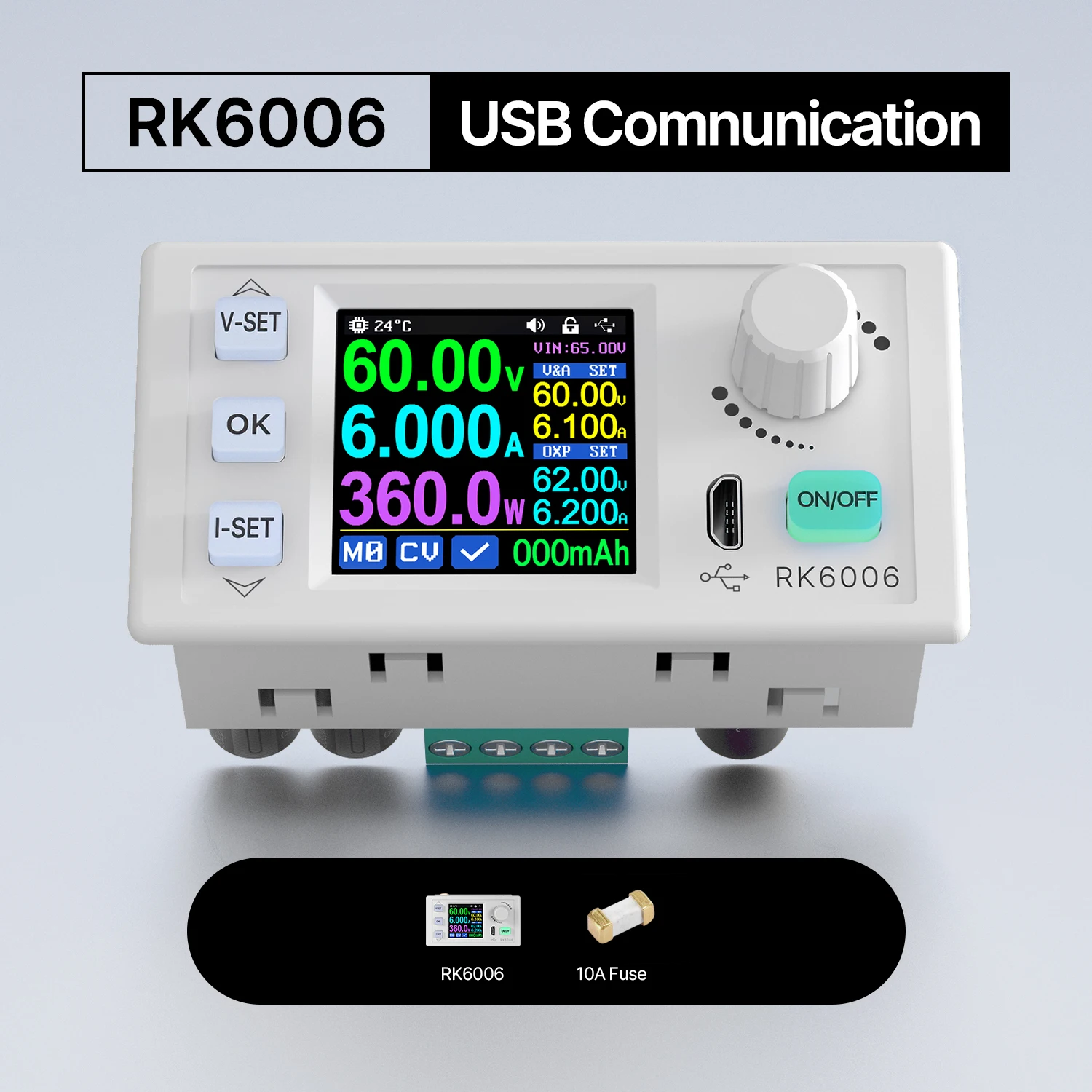 1X RK6006-BT CNC Direct Current Regulated Power Supply 60V 6A 4 Digit Communication Adjustable DC to DC Step Down Voltage Bench