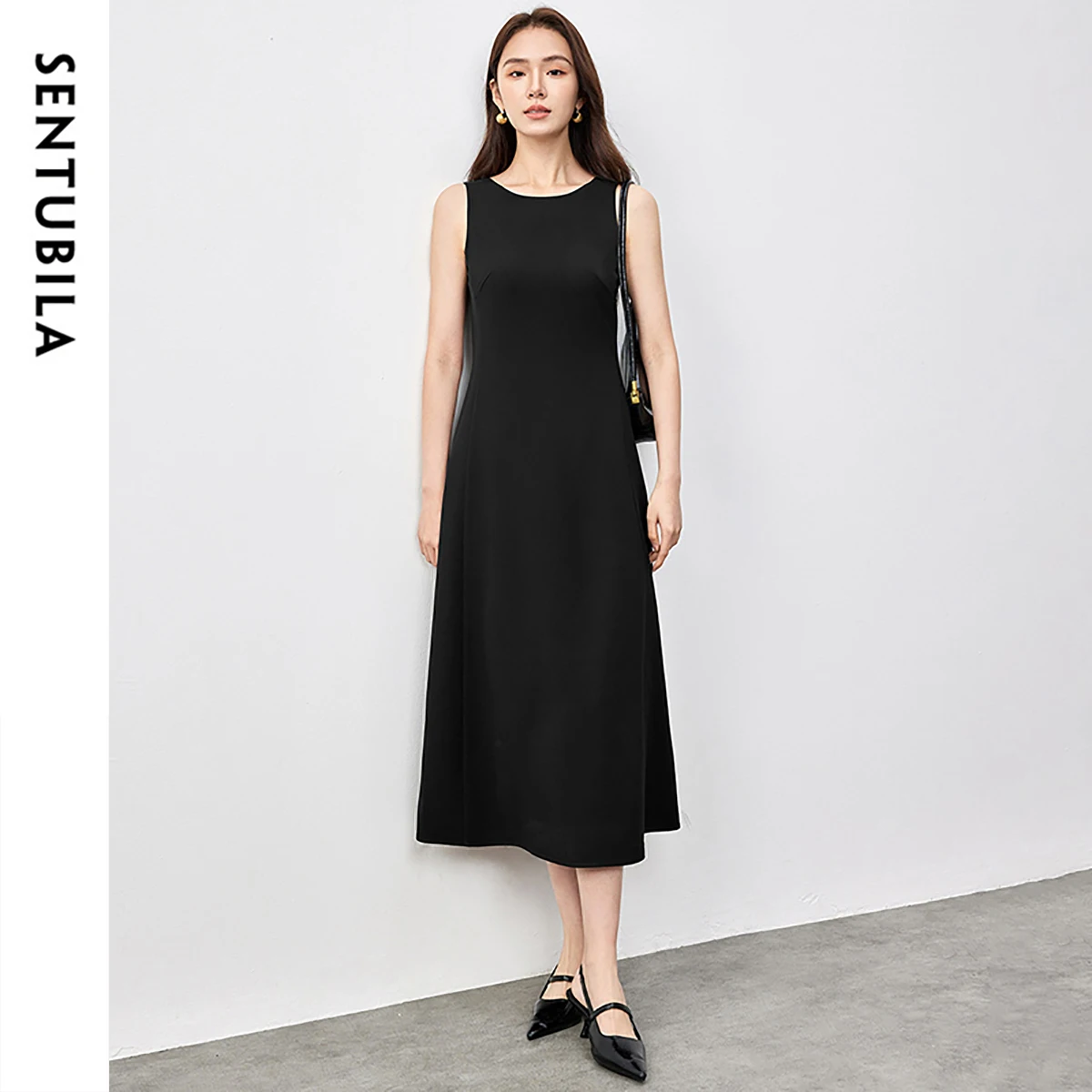 

SENTUBILA Hepburn Style Women Summer Dress 2025 New Classic Black Sundress Chic Low Back Elegant Long Dresses Lady 152L59053